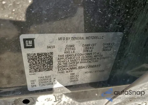 2019 GMC Acadia Slt-1 z USA, uszkodzony, nr VIN 1GKKNMLS5KZ256927